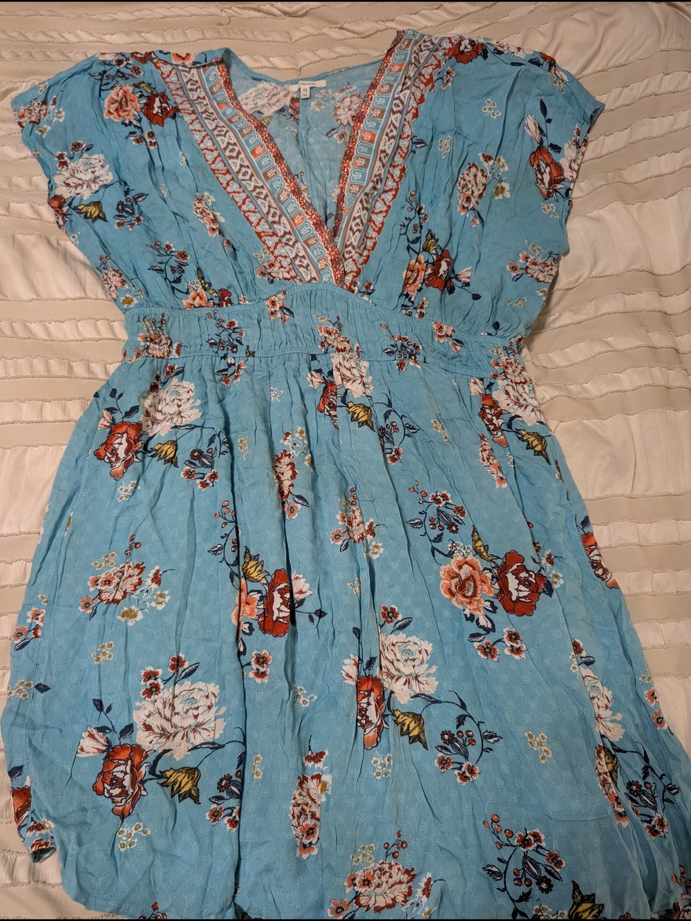 Maurices Light Blue Floral V-Neck Dress